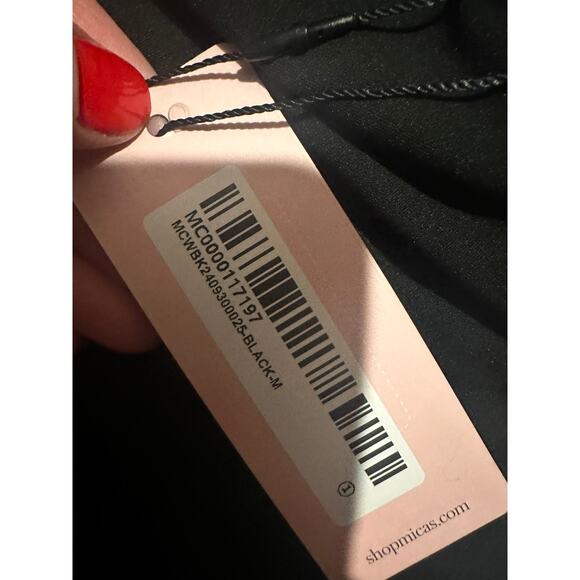 Micas Women's Medium Black Faux Leather Patchwork Ruched Tie Skirt - Picture 4 of 5